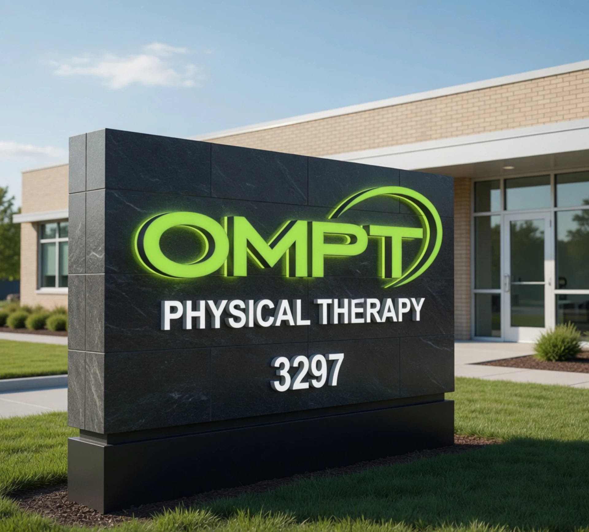 Modern physical therapy building exterior.