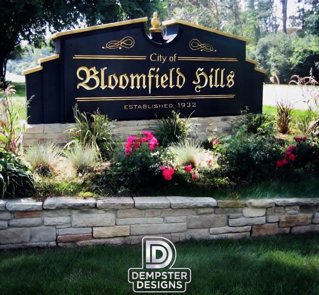 City of Bloomfield Hills entrance sign with flowers
